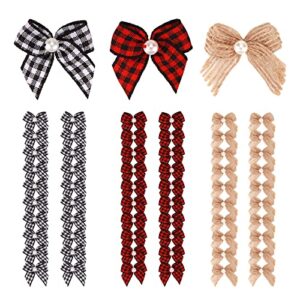 meseey 60pcs 1″ mini buffalo check plaid red and black ribbon burlap bow white and black gingham ribbon double bows for packages gift wrapping christmas decoration