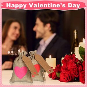 36 Pieces Valentine's Day Heart Burlap Bags with Drawstring Gift Bags 6 x 4 Inch Party Favor Bag Mini Rustic Pouches Heart Burlap Bags with Tags and Rope for Valentine's Day Wedding Bridal Shower