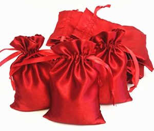 50 pcs 4″x 6″ wine red satin gift bag, candy bag, jewelry bag, wedding gift drawstring bag, baby shower party christmas gift bag (wine red) (wine red)