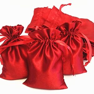 50 pcs 4"x 6" Wine red satin gift bag, candy bag, jewelry bag, Wedding Gift Drawstring Bag, baby shower party Christmas gift bag (Wine red) (Wine red)