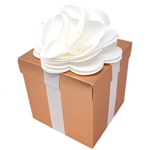 Chloe Elizabeth Premium Large Centerpiece Textured Paper Gift, Favor, and Envelope Box - 6 x 6 x 6 Inch - Includes Paper Bow & Self Adhesive Ribbons (1-Pack, Rose Gold Satin Metallic)