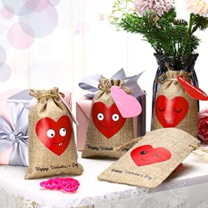 Riakrum 24 Sets valentines day Burlap Favor Bags Valentine's Day Heart Burlap Gift Bag bakery bags Treat Bags Goodie Bags Candy Bags for Valentine's Day small shop Wedding Bridal Shower Party Favor