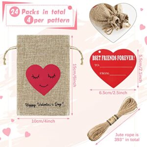 Riakrum 24 Sets valentines day Burlap Favor Bags Valentine's Day Heart Burlap Gift Bag bakery bags Treat Bags Goodie Bags Candy Bags for Valentine's Day small shop Wedding Bridal Shower Party Favor