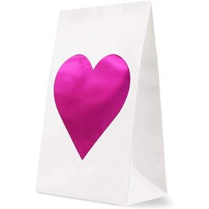 party favor bags with pink heart for valentine’s celebration, birthdays (5.3 x 8.7 x 3 in, 24 pack)