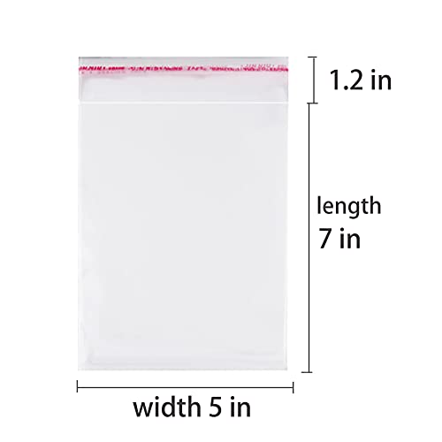 JOSDIOX Cellophane Bage 5 x 7 Inch Clear Poly Bags Adhesive 1.4 mils Thick OPP Plastic Bags Self Sealing Treat Bags (5 X7 100)