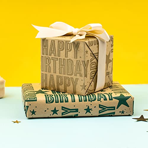 RUSPEPA Kraft Wrapping Paper Rolls - 17 inches x 10 feet per Roll, Total of 4 Rolls, Birthday Greeting