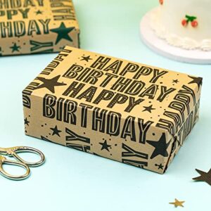 RUSPEPA Kraft Wrapping Paper Rolls - 17 inches x 10 feet per Roll, Total of 4 Rolls, Birthday Greeting