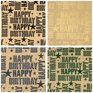 RUSPEPA Kraft Wrapping Paper Rolls - 17 inches x 10 feet per Roll, Total of 4 Rolls, Birthday Greeting