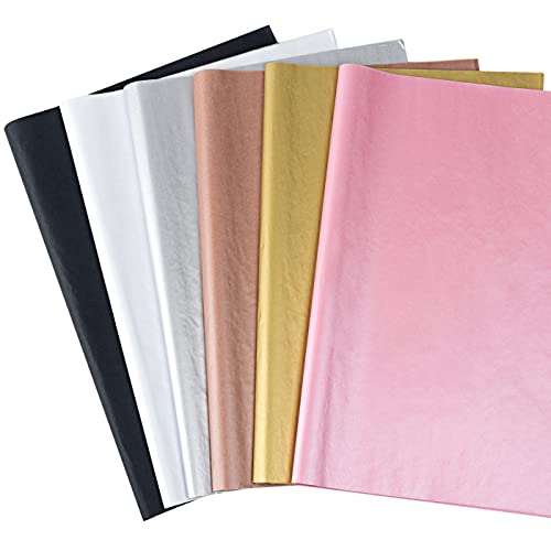 Feibmir 60 Sheets 6 Colors Metallic Tissue Paper,Gift Wrapping for Birthday Parties Christmas Weddings DIY Crafts,20 x 14 Inch(Rose Gold, Gold, Silver,Pink Gold,Black,White )