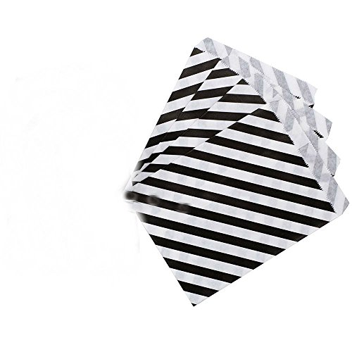 AKOAK 50 Pcs 5 x 7 Inches White and Black Striped Paper Bags,Holiday Wedding Christmas Favor Candy Treat Bags