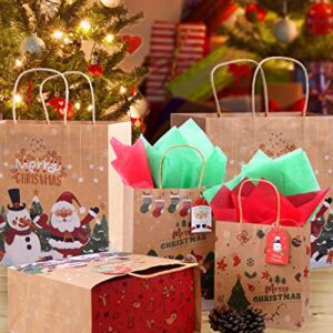 IGbunify 24 Pcs Assorted Sizes Christmas Kraft Gift Bags with Handles，Christmas Goody Bags for Xmas School Gift Wrapping and Party Favors-3 Pattern & 3 Sizes