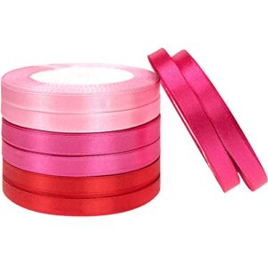 llxieym valentine’s day satin ribbon gift wrapping ribbon for valentine’s day wedding crafts decoration diy supplies, 0.39 inch wide (red, rose, peach, pink)