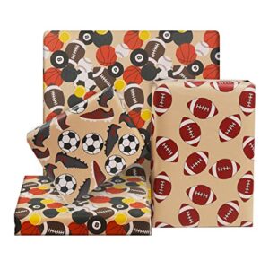 aircool sports gift wrapping paper, 9 sheets rugby basketball tennis baseball football kraft wrapping paper, 20×28 inches per sheet birthday paper for men boys