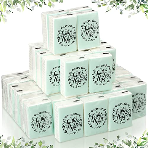 Travel Tissues Packs Wedding Facial Tissues Bulk Pocket Tissues Small Tissues Travel Size Faith Hope Love 3 Ply Tissue Packs Wedding Favors for Guests (50 Packs)