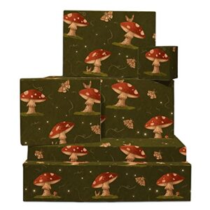 central 23 mushroom wrapping paper – 6 sheets classy gift wrap – vintage wrapping paper for men and women – comes with fun stickers
