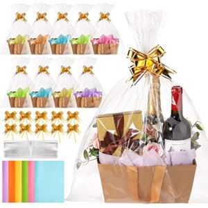 30 pieces baskets with handle for gifts empty with cellophane basket bags tissue paper bows ribbons bulk empty gift basket with handles for graduation birthday party wedding holiday