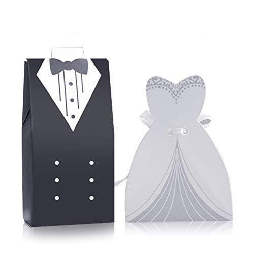 G2PLUS 100PCS Wedding Candy Box, Wedding Favor Boxes Candy Favor Boxes with Ribbon Perfect for for Wedding Party Birthday Bridal Baby Shower Decoration