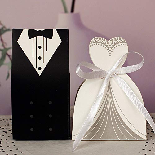 G2PLUS 100PCS Wedding Candy Box, Wedding Favor Boxes Candy Favor Boxes with Ribbon Perfect for for Wedding Party Birthday Bridal Baby Shower Decoration
