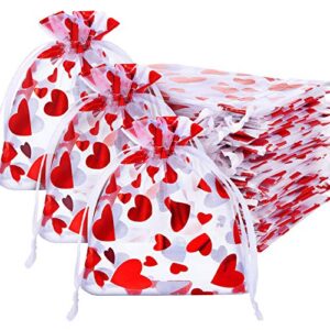 150 Pieces Valentine's Day Love Heart Organza Bags Drawstring Pouches Candy Goodies Bags Food Storage Bags for Valentine's Day Wedding Festival Party Supply, 3 x 4 Inches