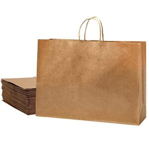 Ecoptimize Kraft Paper Bags with Handles, 30 PCS 16"x6"x12" Brown - Eco-Friendly, Compostable & Recyclable Gift Bags from 100% Wood Pulp - High Tensile & Load Capacity for Retail, Shopping, Wedding, Birthday