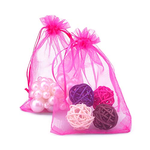 4''X6" Organza Bags,100PCS 10X15CM Drawstring Organza Jewelry Favor Pouches Wedding Party Festival Gift Bags Candy Bags (Rose)