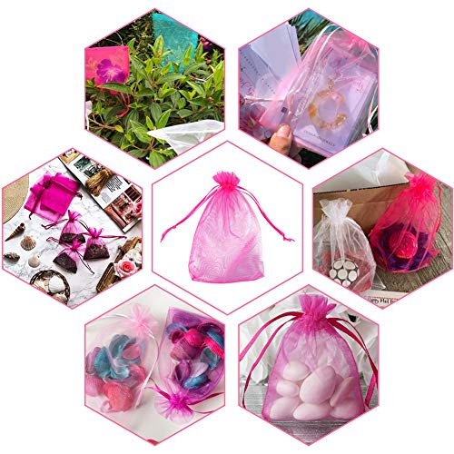 4''X6" Organza Bags,100PCS 10X15CM Drawstring Organza Jewelry Favor Pouches Wedding Party Festival Gift Bags Candy Bags (Rose)