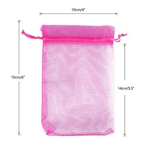 4''X6" Organza Bags,100PCS 10X15CM Drawstring Organza Jewelry Favor Pouches Wedding Party Festival Gift Bags Candy Bags (Rose)