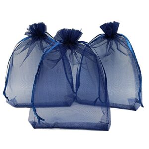 Ankirol 50pcs Large Sheer Organza Favor Bags 6.6x9'' Jewelry Candy Gift Bags Mini Bottle Wine Bags Samples Display Drawstring Pouches (Navy Blue)