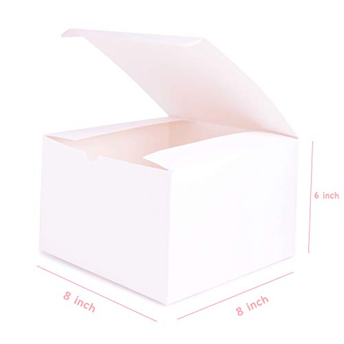 SHIPKEY 10PCS White Cardboard Gift Boxes with lids | 8x8x6 Inch Gift Boxes with Pull Bows(Golden Ribbons) | for Party, Wedding, Christmas, Holidays, Birthdays, Gift Wrap, and All Other Occasions