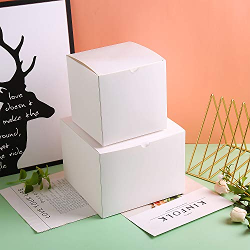 SHIPKEY 10PCS White Cardboard Gift Boxes with lids | 8x8x6 Inch Gift Boxes with Pull Bows(Golden Ribbons) | for Party, Wedding, Christmas, Holidays, Birthdays, Gift Wrap, and All Other Occasions