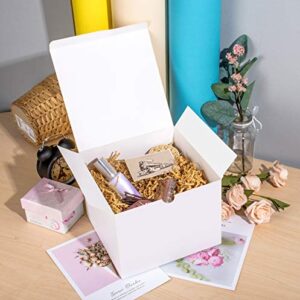 SHIPKEY 10PCS White Cardboard Gift Boxes with lids | 8x8x6 Inch Gift Boxes with Pull Bows(Golden Ribbons) | for Party, Wedding, Christmas, Holidays, Birthdays, Gift Wrap, and All Other Occasions