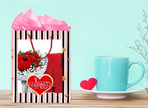 FaCraft Valentines Gift Bags with Handles Funny Valentine's Day Gift Bag with Clear Window,Happy Valentine's Day Gift Bag with Tissue Paper for Her Him Girlfriend Boyfriend Husband Wife Women Men