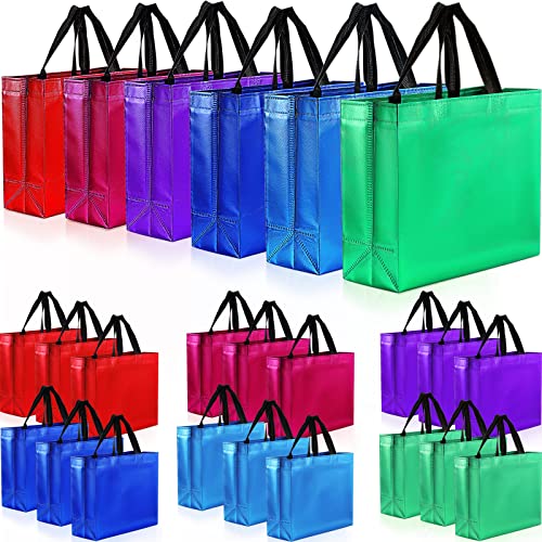 24 Pack Gift Bags Mix Color Set Nonwoven Reusable Shiny Gift Bags with Glossy Finish with Handle Grocery Bags,birthday Bag Favor Bags Goodie Bags for for Party Wedding (13 x 5 x 11 Inches)