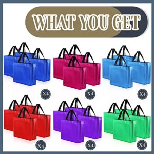 24 Pack Gift Bags Mix Color Set Nonwoven Reusable Shiny Gift Bags with Glossy Finish with Handle Grocery Bags,birthday Bag Favor Bags Goodie Bags for for Party Wedding (13 x 5 x 11 Inches)