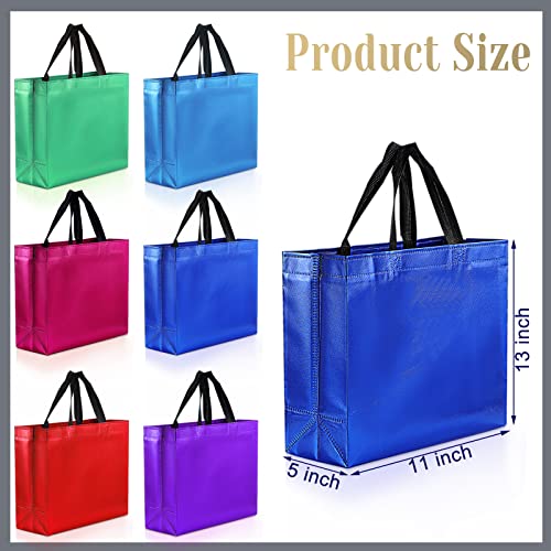 24 Pack Gift Bags Mix Color Set Nonwoven Reusable Shiny Gift Bags with Glossy Finish with Handle Grocery Bags,birthday Bag Favor Bags Goodie Bags for for Party Wedding (13 x 5 x 11 Inches)