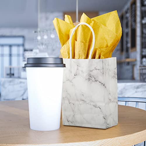 50 Pack Marble White Paper Bags Gift Bags Bulk A4 Double Sided Glitter Gold Tissue Paper Small Gift Bags with Tissue Paper Set for Wedding Birthday Baby Shower, 5.91 x 4.33 x 2.36 Inch (Gray White)