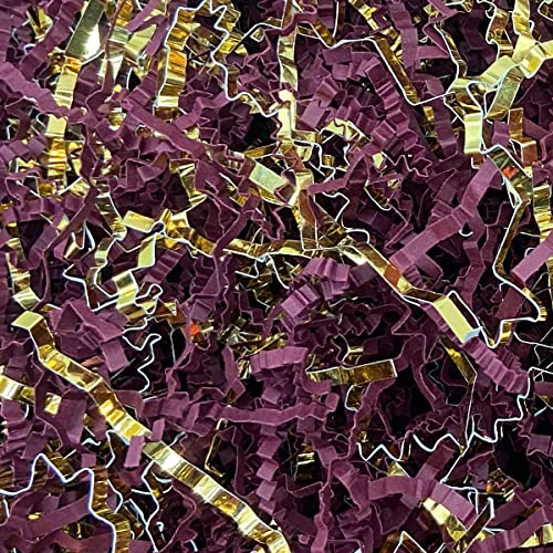 Cutcatwing 1/2 LB Maroon and Gold Metallic Crinkle Cut Paper Shred Filler Raffia Paper Shredded Filler for Gift Wrapping Large Bags Packing Baskets (Maroon & Gold)