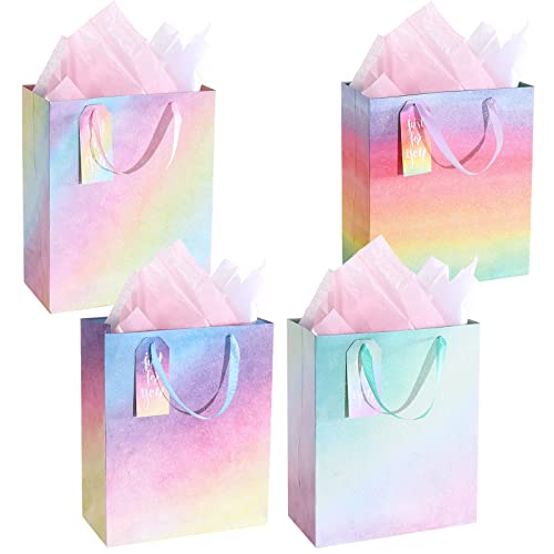 MTChange Large Gift Bags-Glitter Iridescent Gift Bag with Tissue Paper for Birthdays,Anniversaries,Parties,Wedding, Baby Shower or Any Occasion-4 Pack