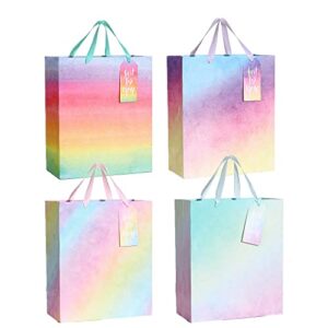 MTChange Large Gift Bags-Glitter Iridescent Gift Bag with Tissue Paper for Birthdays,Anniversaries,Parties,Wedding, Baby Shower or Any Occasion-4 Pack