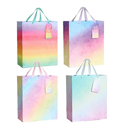 MTChange Large Gift Bags-Glitter Iridescent Gift Bag with Tissue Paper for Birthdays,Anniversaries,Parties,Wedding, Baby Shower or Any Occasion-4 Pack