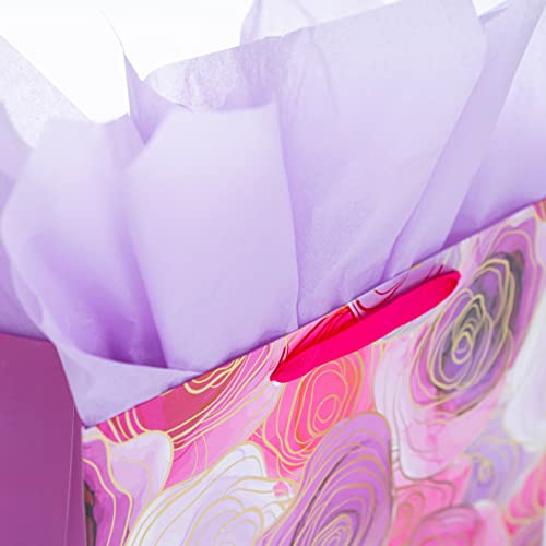 13" Large Gift Bag with Tissue Paper and greeting Card envelope for Women's Birthday, Bridal showers,Wedding gift (Purple Flower)