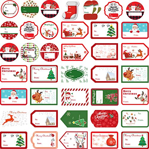 500pcs Christmas Wrap Tags Gift Tag Stickers, Gift Name Tags Stickers for Christmas Presents, to from Christmas Labels – Santa, Deer, Xmas Tree, Merry Christmas Self Adhesive Gift Labels Stickers