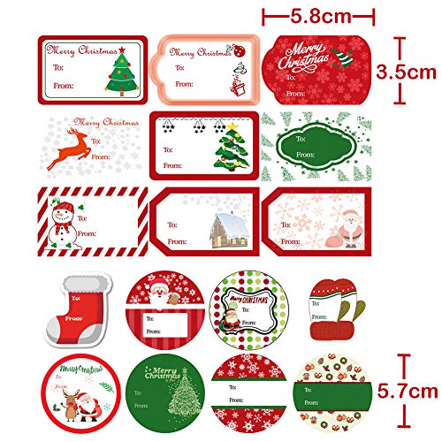 500pcs Christmas Wrap Tags Gift Tag Stickers, Gift Name Tags Stickers for Christmas Presents, to from Christmas Labels – Santa, Deer, Xmas Tree, Merry Christmas Self Adhesive Gift Labels Stickers