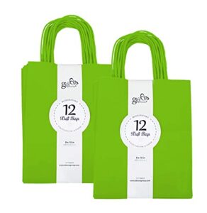 24ct medium lime green biodegradable, food safe ink & paper, premium quality paper (sturdy & thicker), kraft bag with colored sturdy handles (medium, lime green)