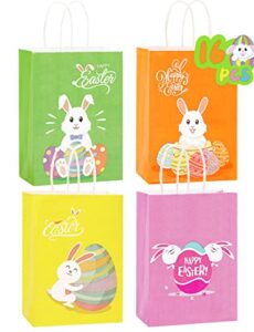 16pcs easter gift bags bunny paper treat bags with handle easter egg hunts party favors cookie candy gift wrapping, 4 styles easter basket