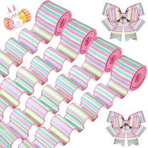40 yards spring pastel ribbon easter horizontal stripe wired pink ribbons for gift wrapping diy craft easter home farmhouse tree decoration (2.5 inch in width)