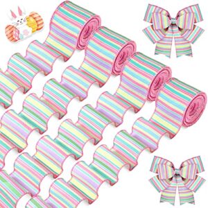 40 Yards Spring Pastel Ribbon Easter Horizontal Stripe Wired Pink Ribbons for Gift Wrapping DIY Craft Easter Home Farmhouse Tree Decoration (2.5 Inch in Width)