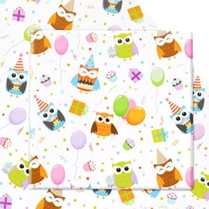 nepog birthday wrapping paper for kids boys girls, colorful owls design gift wrapping paper, cute animals 6 sheets folded flat 20×28 inches per sheet for birthday party baby shower kindergarten