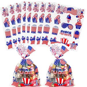 4th of July Cellophane Bags | 100 pcs (6” x 9” Inch) USA Treat Bags | 2.5 Mil Snack Bags with USA Patriotic Designs | Independence Day Cello Treat Bags| USA Game Day Party Decoration | 4th of July Party Treat Bags | By Anapoliz