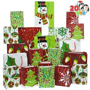 joyin 20 christmas goody gift bags with handles assorted sizes, holiday paper goodie bag for xmas gift-giving, classroom and party favors